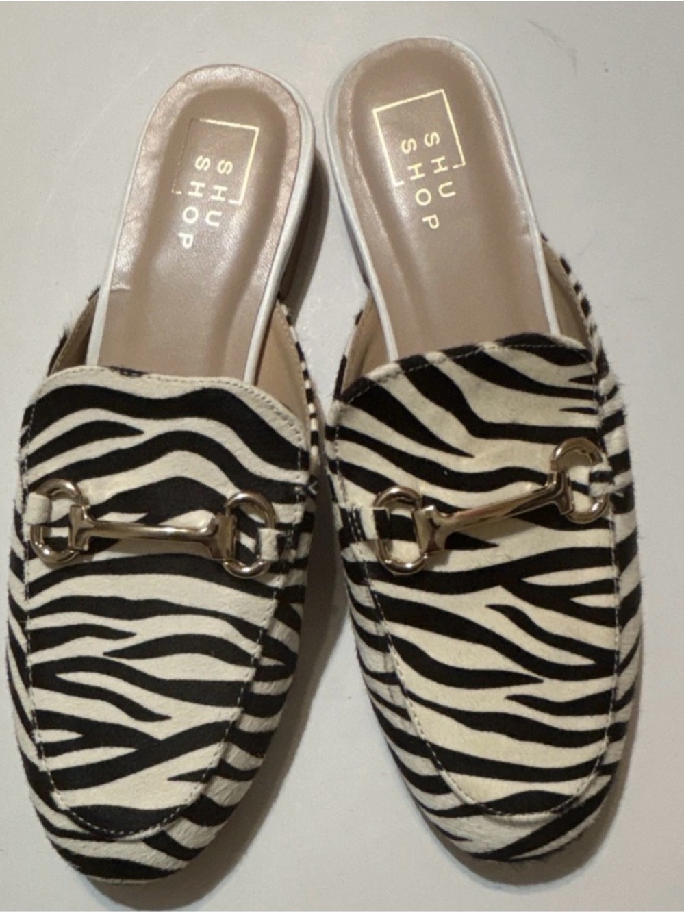 ShuShop Zebra Print Slip-On Mules with Gold Bit - Black & White - Picture 4 of 6